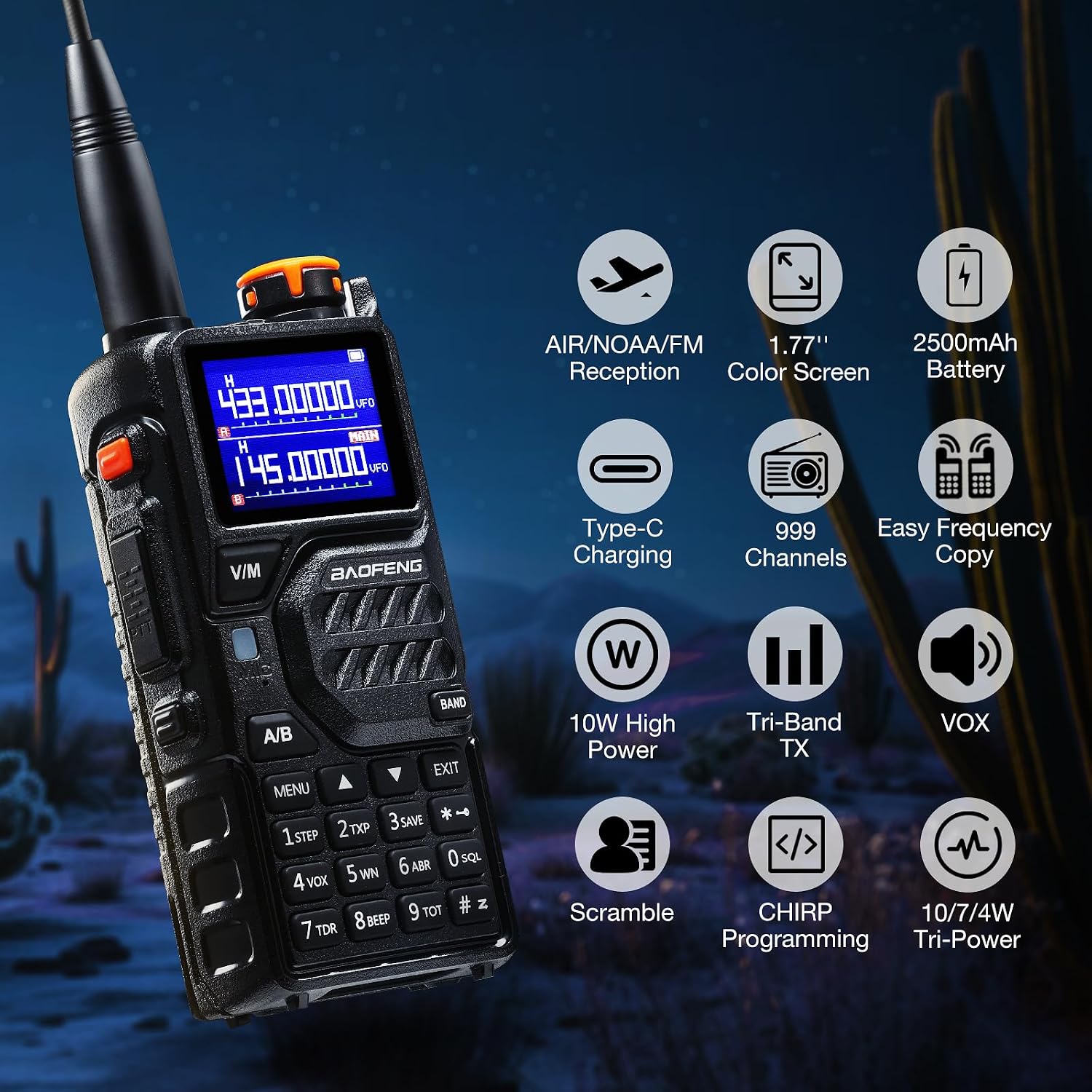 K5PLUS 10W Tri-Band Ham Radio with Long High Gain ANT & Speaker Mic | UHF VHF 1.25M Long Range Two Way Radio, 999CH