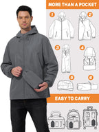 Mens Raincoat Waterproof Rain Jacket Grey XL