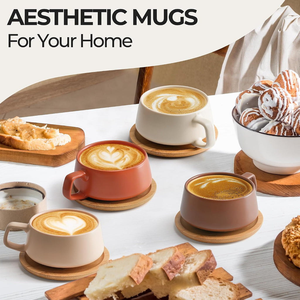 Cappuccino Cup Set of 4, Ceramic (9.5oz) - Luxe (Beige Pastel)