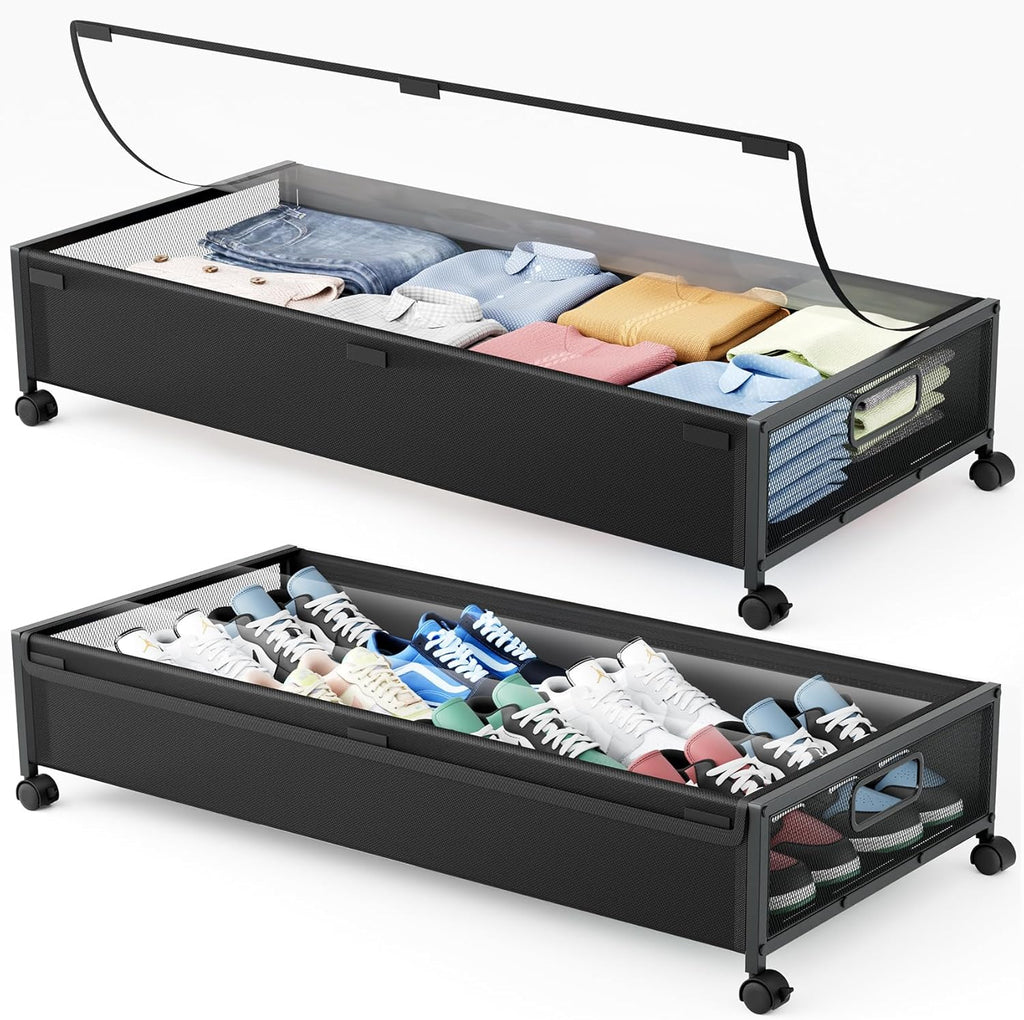Under Bed Storage Containers with Wheels 2 Pack Underbed Shoe Storage Bedroom Storage Bins Organizer Large Capacity