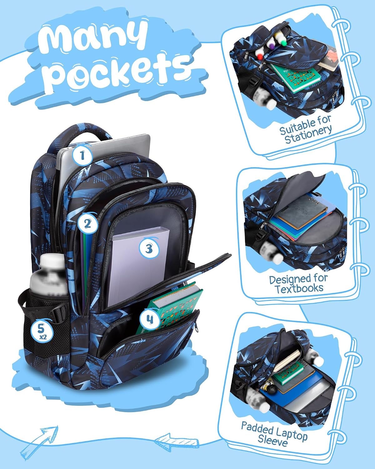 Kids School Backpack for Boys Girls Ages 6-8 8-10 10-12 Elementary Middle School Book Bags with Laptop Compartment