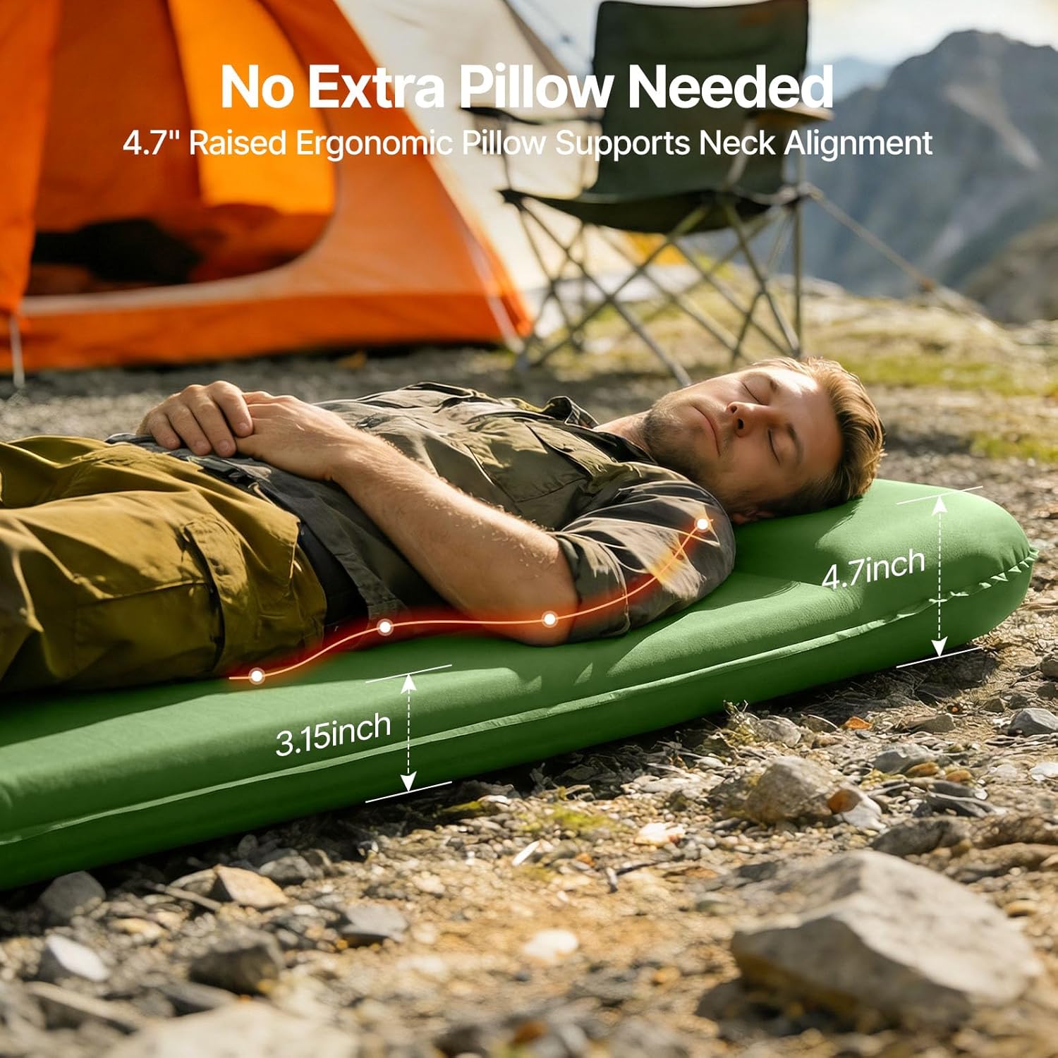 Self-Inflating Sleeping Pad, 3" Memory Foam Camping Mattress | Built-in Foot Pump, Insulated Foam, Memory Foam, Car
