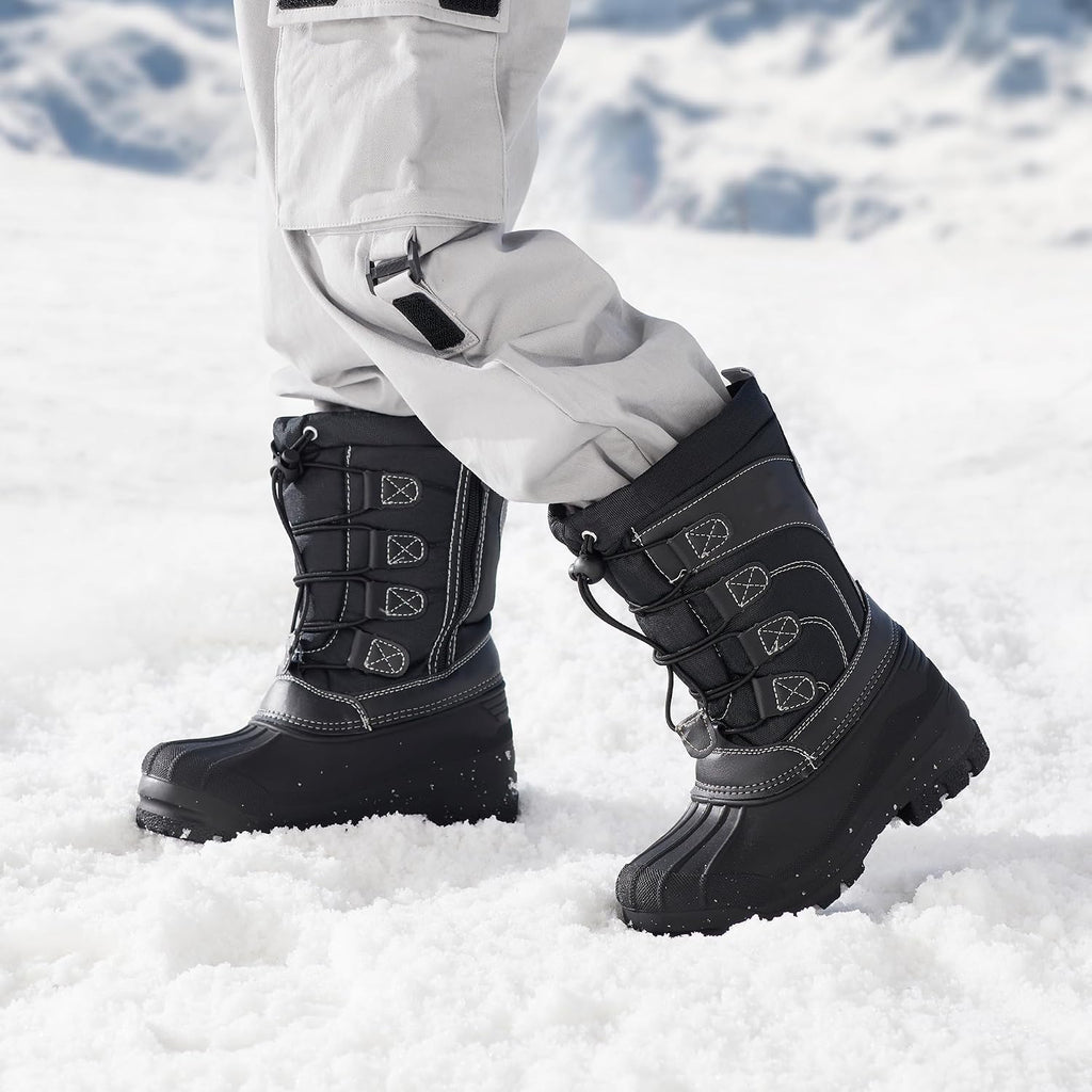 Unisex Snow Waterproof Winter Boots | Warm Faux Fur Lined Outdoor Secure Grip Anti Slip Outsole Easy Wear Windproof