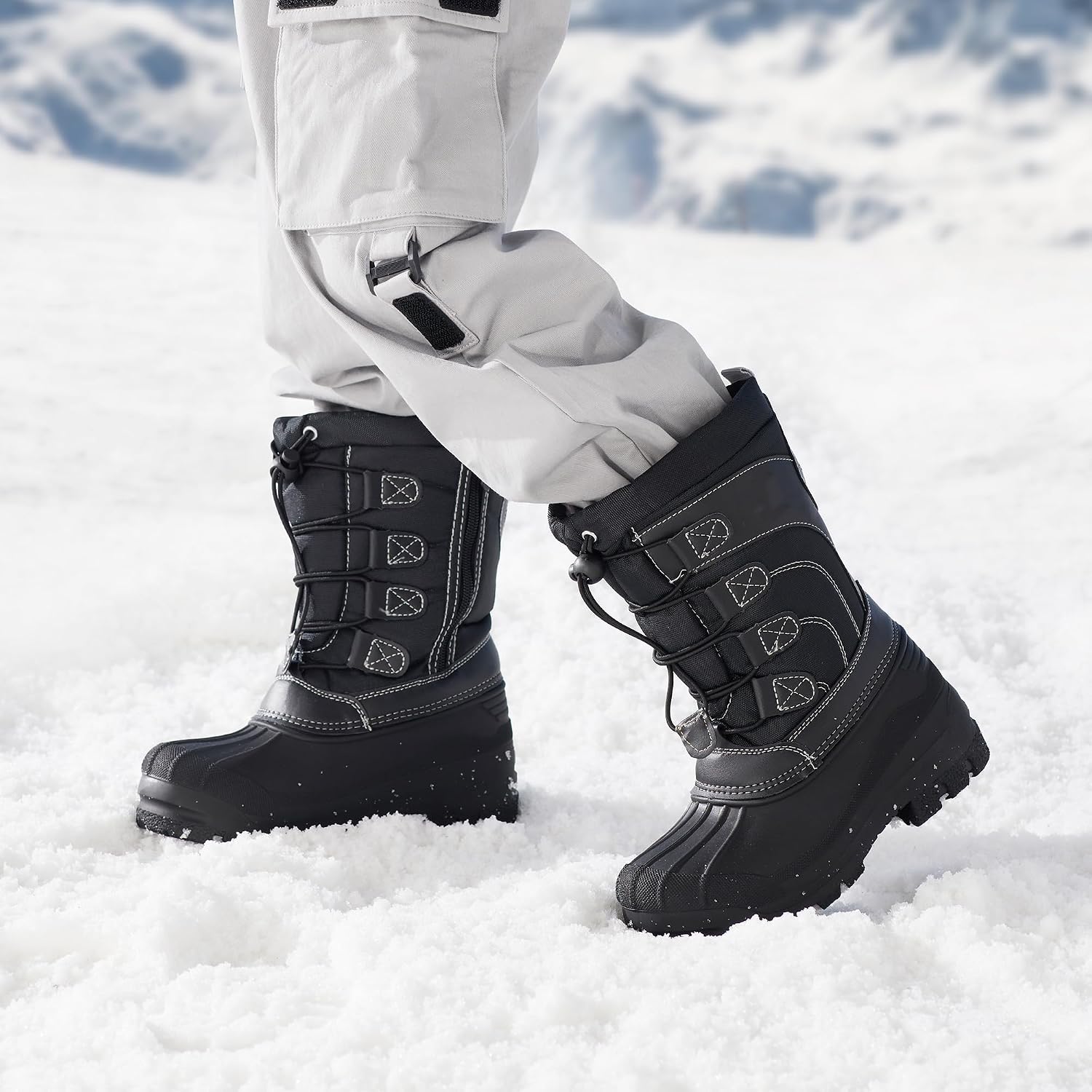 Unisex Snow Waterproof Winter Boots | Warm Faux Fur Lined Outdoor Secure Grip Anti Slip Outsole Easy Wear Windproof