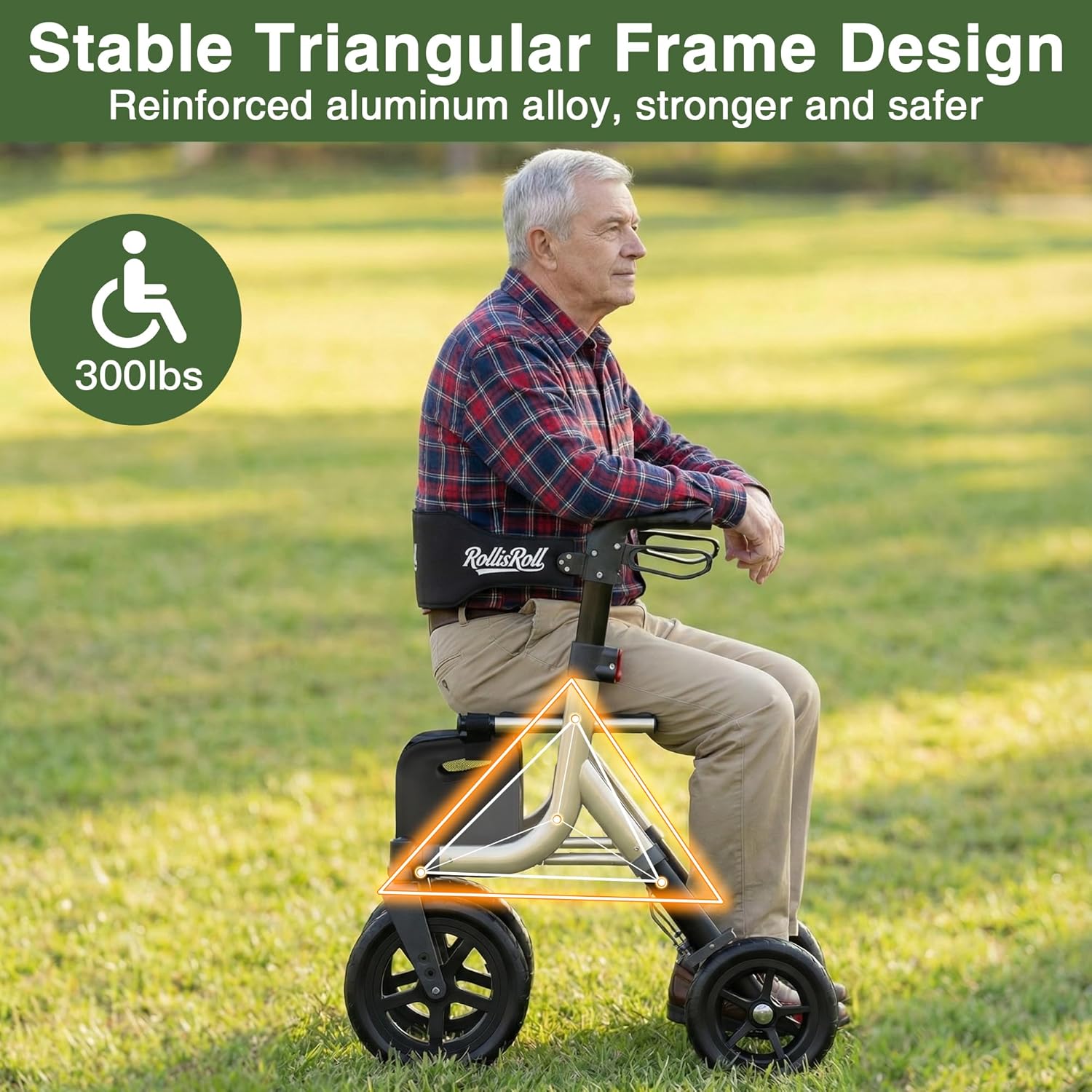 Walkers for Seniors, Rollator Walker with Seat, 12" Big Rubber Wheels All Terrain Rolling Walker with Backrest
