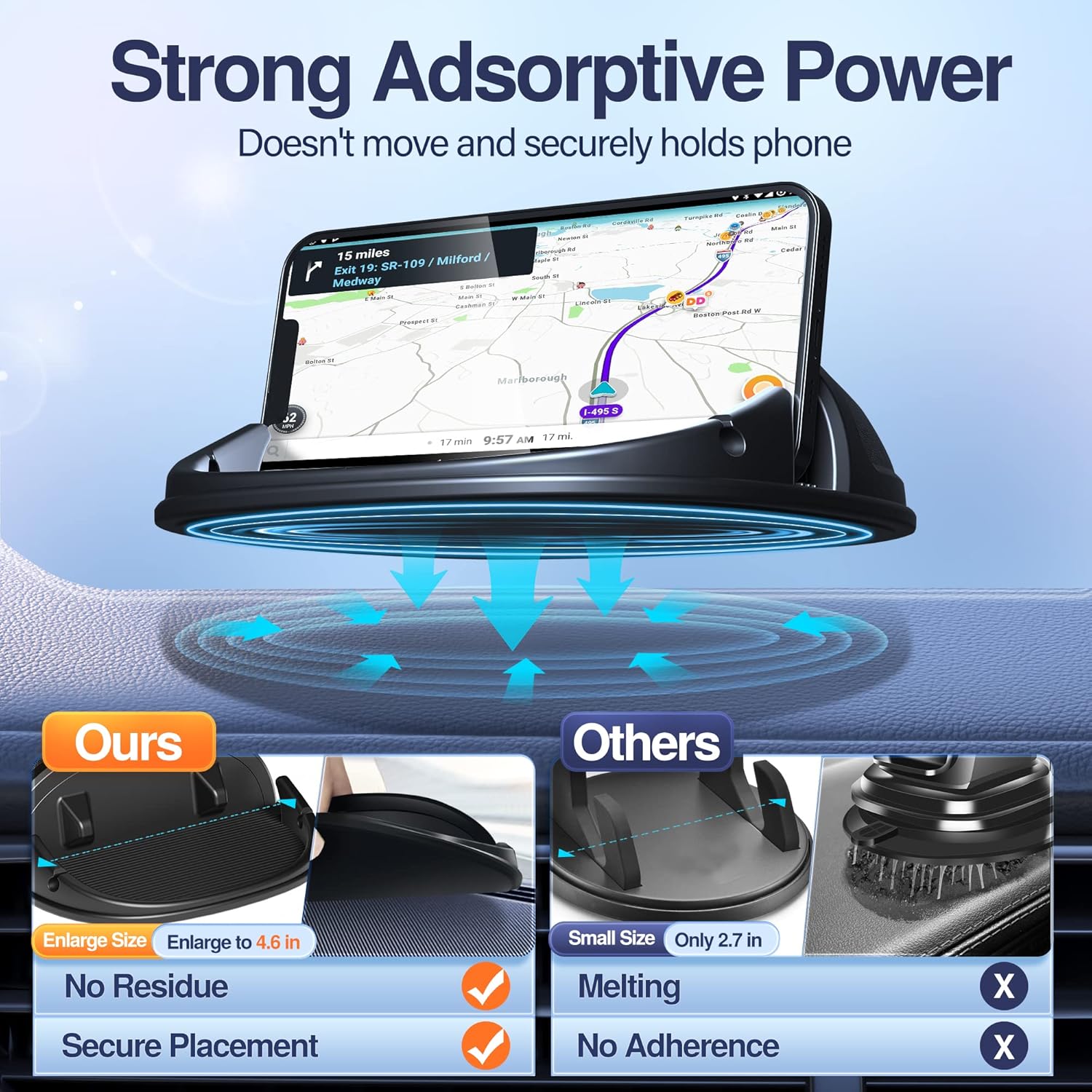 Car Phone Holder, Car Phone Mount Silicone Car Pad Mat for Various Dashboards, Slip Free Desk Phone Stand Compatible