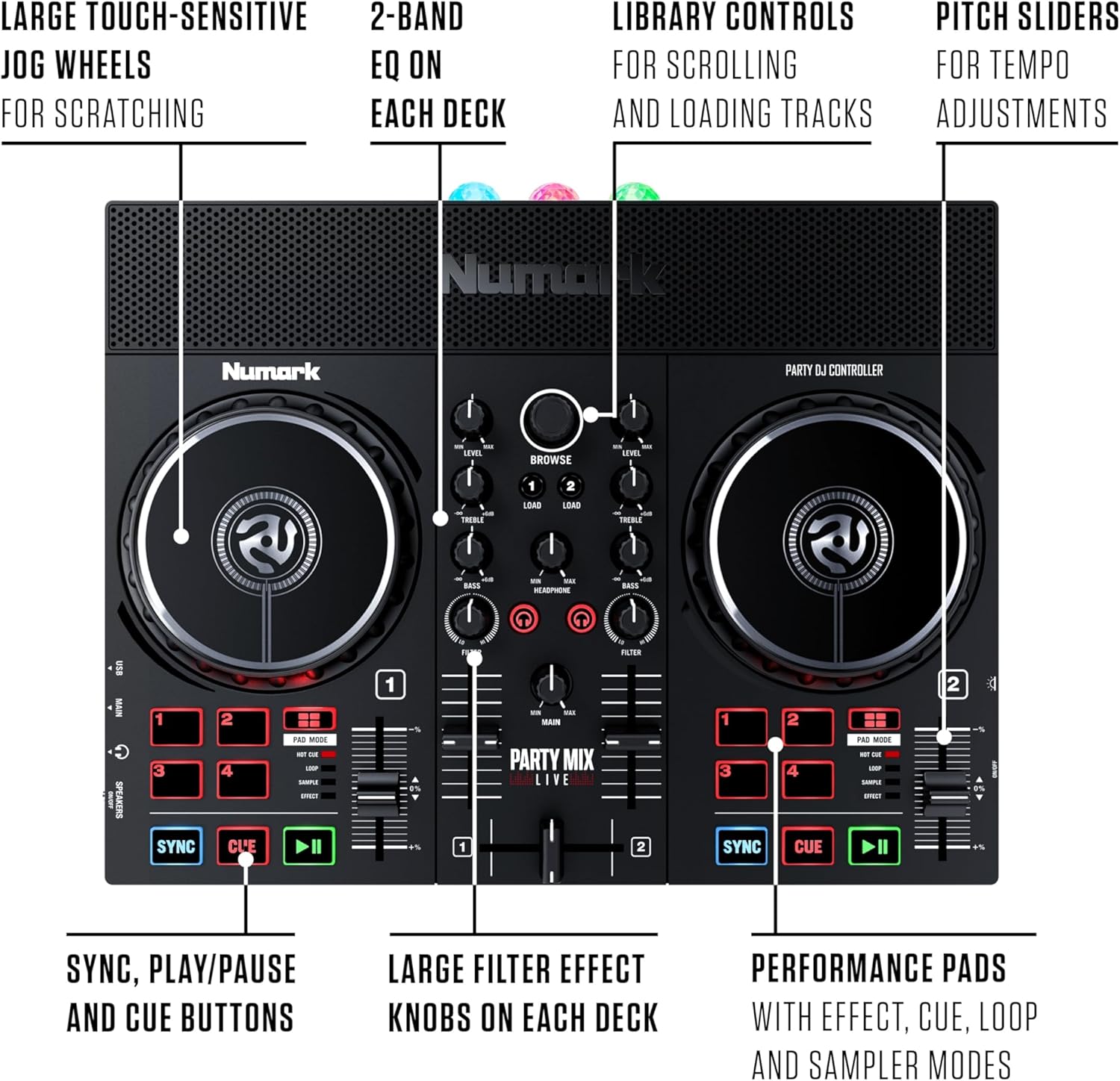 Party Mix Live - DJ Controller with Built in Speakers, Party Lights and DJ Mixer, Complete Dj Set with Mixer and