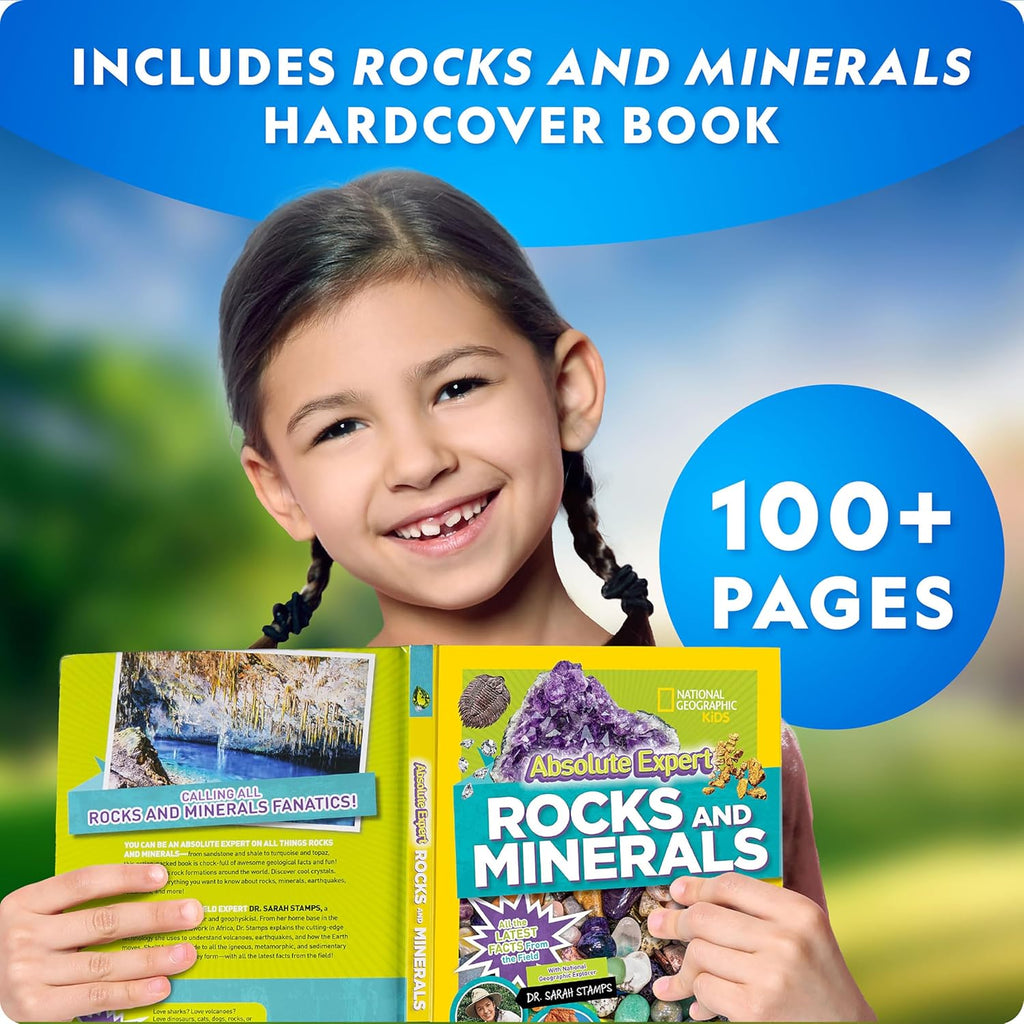 National Geographic Rock Collection Box & Rocks and Minerals Expert Book | Real Gemstones, Crystals & Minerals