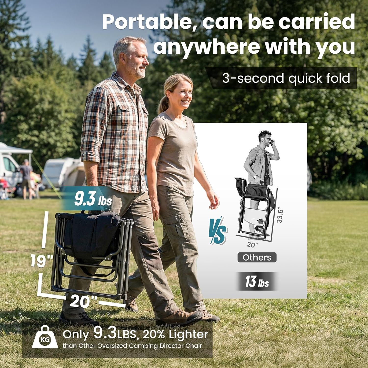 Oversized Folding Chairs for Outside, Fully Padded Camping Director Chair for Adults, Support 450lbs Portable lawn