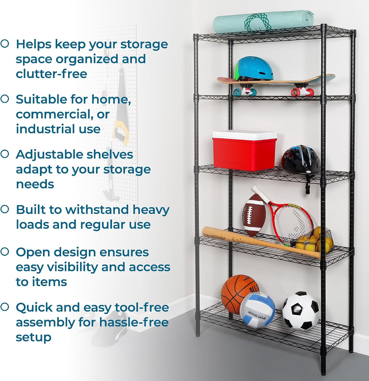 5-Tier Black Wire Shelf, NSF, 200 lb/Shelf, 36x14x72 in