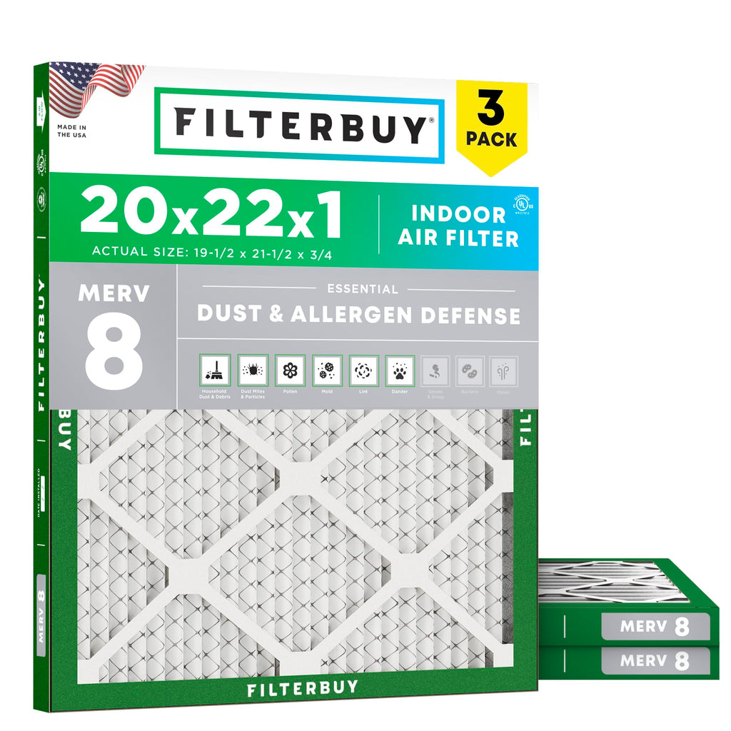 20x22x1 Air Filter MERV 8 Dust & Allergy Defense (3-Pack)
