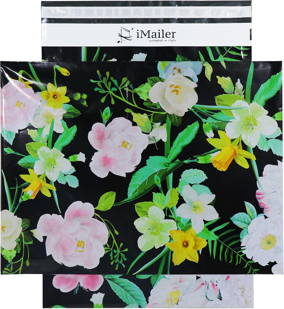 100 Count - 14.5" x 19" Poly Mailer Mailing Black Flower Envelope
