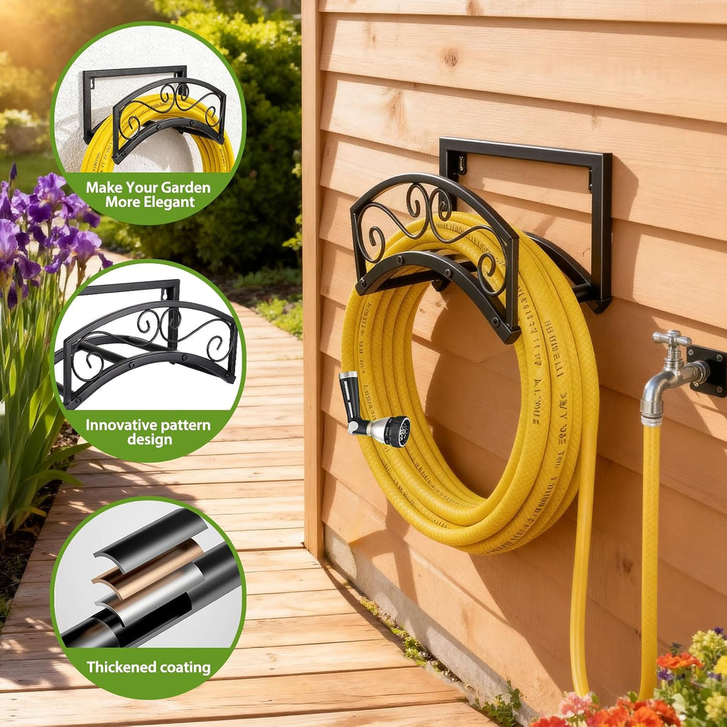 Garden Hose Holder Wall Mount, Metal Water Hose Holder, Holds 150FT | Heavy Duty, Weather-Proof, Durable Hose Storage