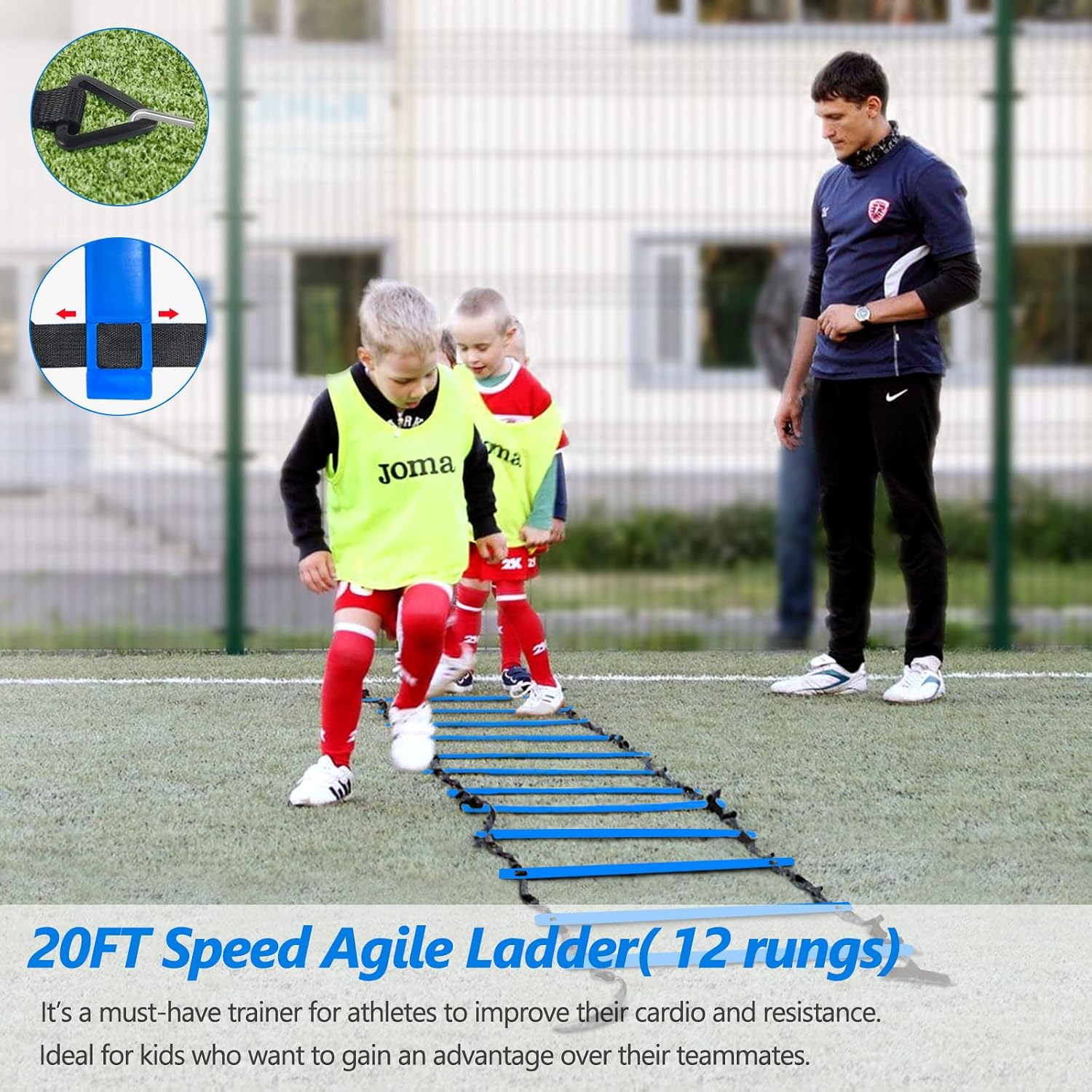 Agility Training Equipment, Football Training Equipment Includes 20FT Agility Ladder,4 Adjustable Agility Hurdles, 12