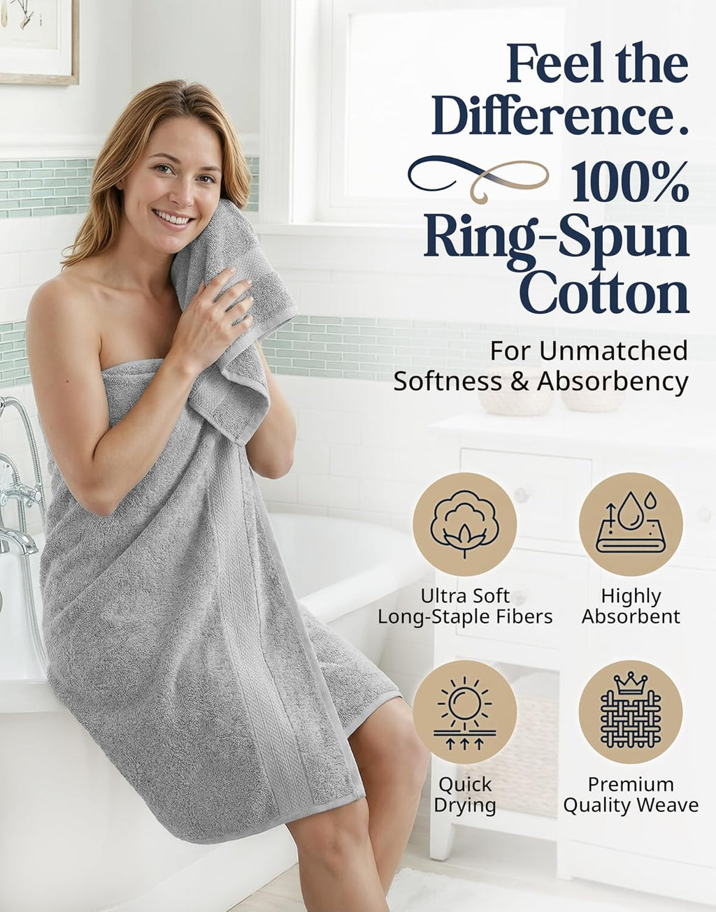 Towel Set for Bathroom 6 Piece Soft Absorbent Quick Dry - Grey | Towels And Washcloths Sets - Oversized & Roomy