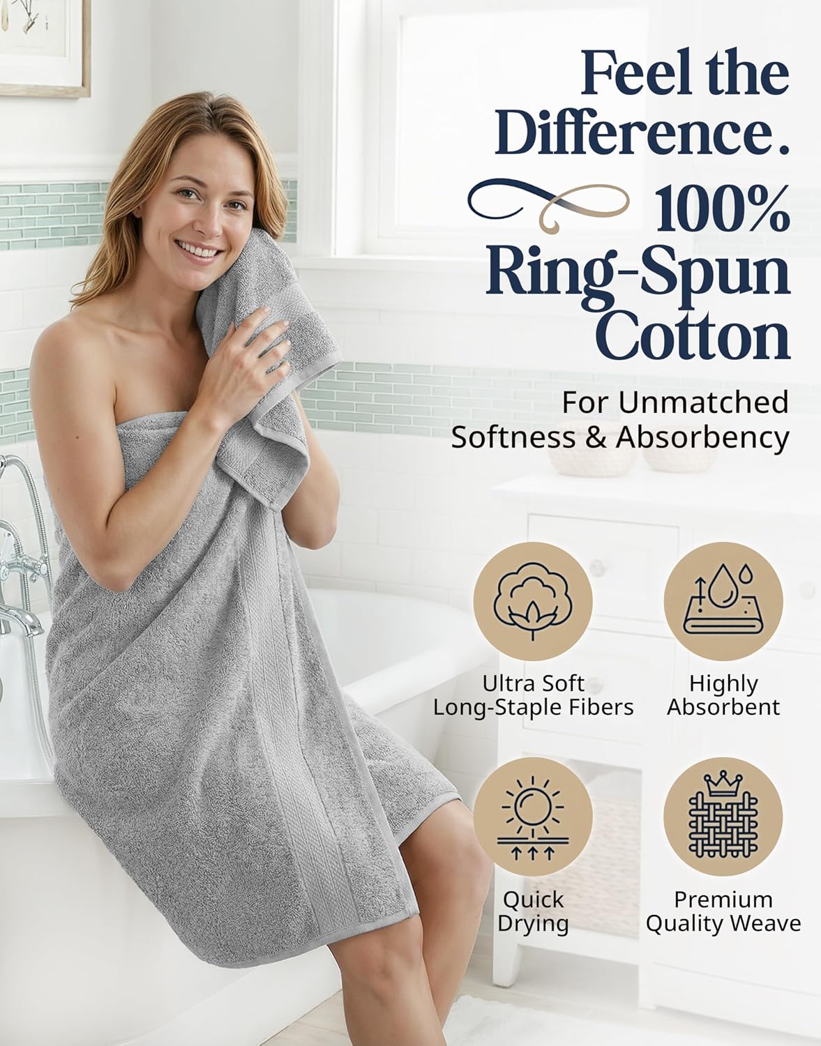 Towel Set for Bathroom 6 Piece Soft Absorbent Quick Dry - Grey | Towels And Washcloths Sets - Oversized & Roomy