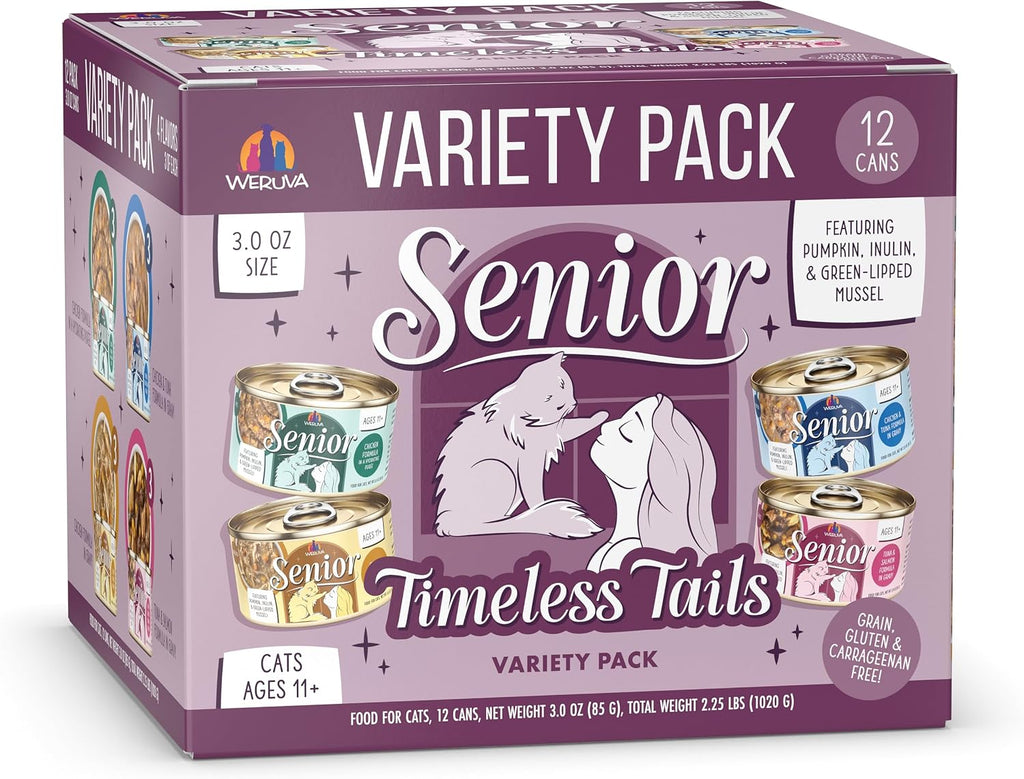Senior Cat Food, Timeless Tails Variety Pack, 3oz Can, Pack of 12
