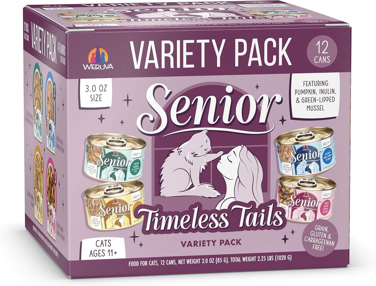 Senior Cat Food, Timeless Tails Variety Pack, 3oz Can, Pack of 12