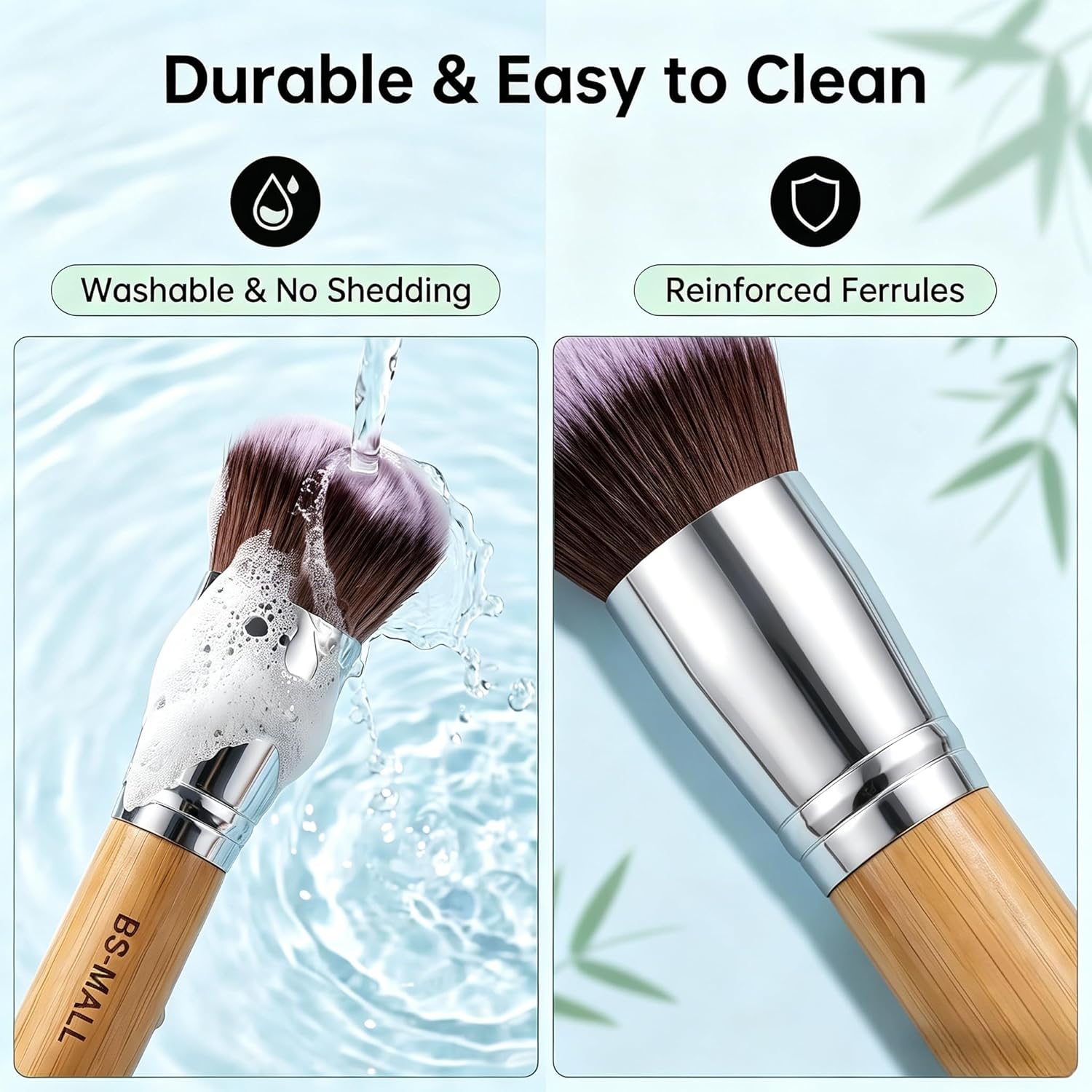 Makeup Brush Set 11 Pcs Makeup Sponge, Professional Bamboo Makeup Brushes for Foundation, Powder, Blush, Concealer