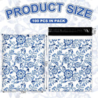 100Pcs Blue White Floral Poly Mailers 10 x 13 Inch Vintage Flower Envelope Mailers Bulk Chinoiserie Self-Sealing