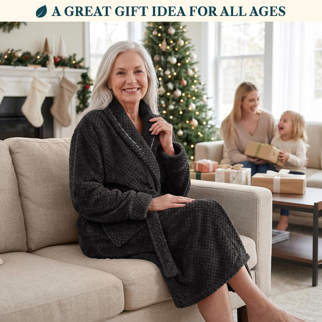 Womens Plush Robe, Soft Fleece Long Spa Bathrobe with Pockets