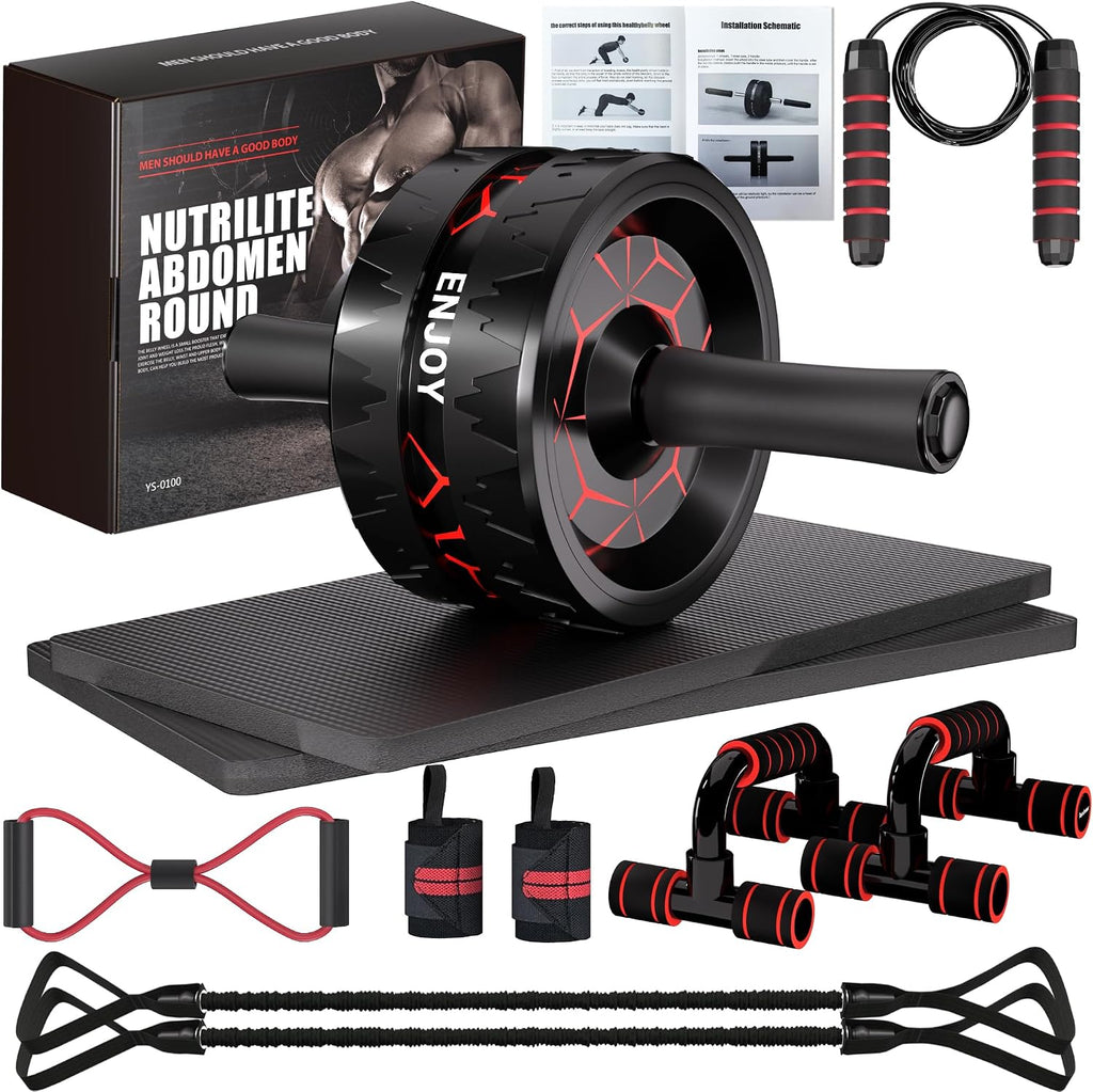 Ab Roller Wheel, Ab Exercise Wheels Kit with Ab Roller, Resistance Bands, Knee Mat, Jump Rope, Push-Up Bar