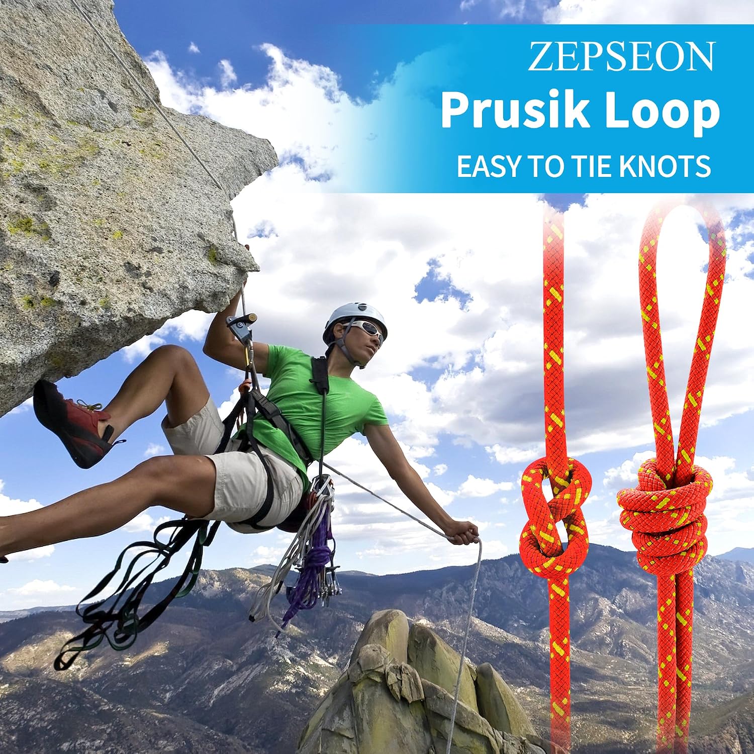 8mm Accessory Cord Prusik Cord (5/16in) 10M(32ft) Rock Climbing Accessories CE/UIAA Double Braid Pre Cut Nylon Cord