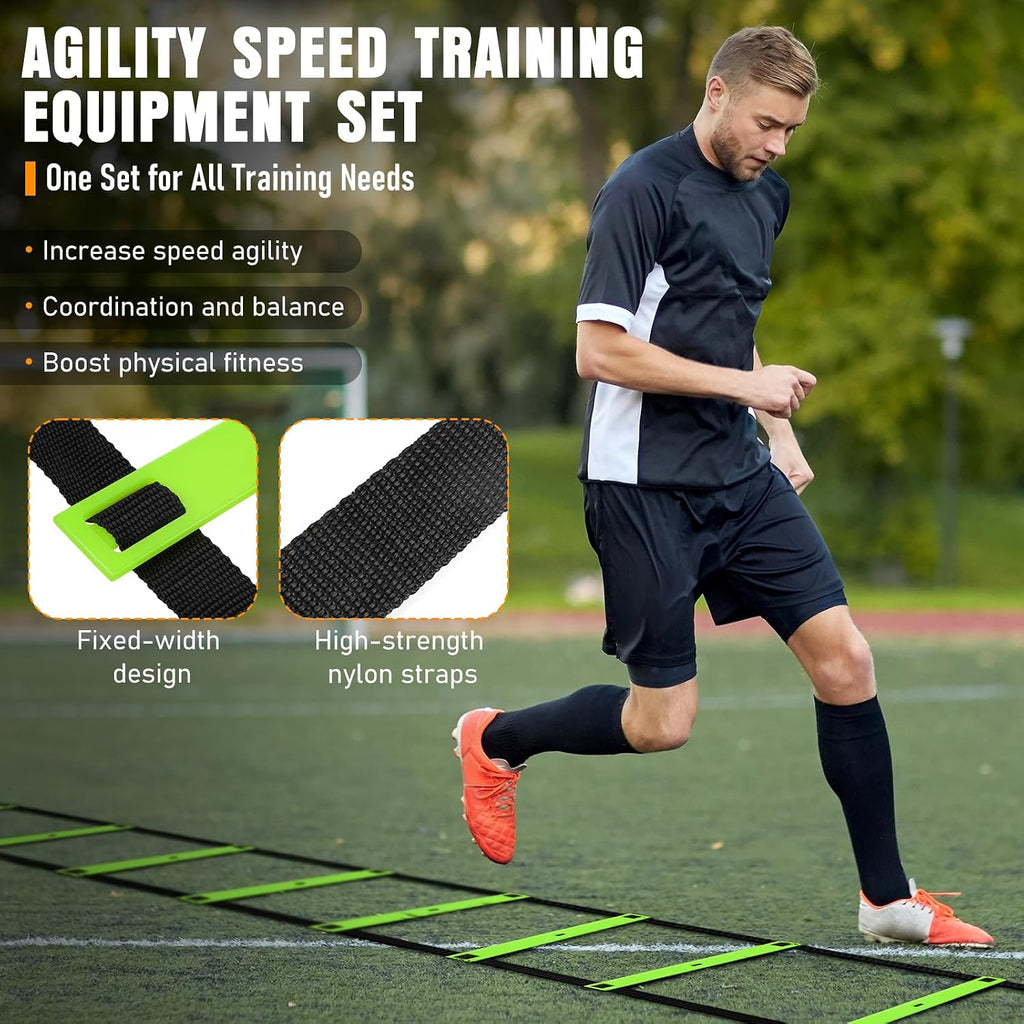 Agility Ladder, Agility Speed Training Equipment Set, 20ft Speed Ladder | 4 Hurdles, 12 Soccer Cones, Jump Rope