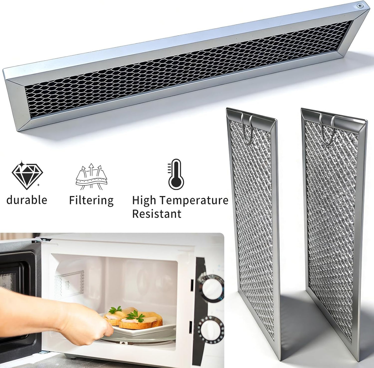 3Pcs Microwave Grease Charcoal Filter Set Compatible with GE Microwave Mesh Replacement for PVM9179DF2WW PVM9179SR1SS PVM9179DF3WW PVM9179DK5WW PVM9179DK6WW PVM9179ER1ES