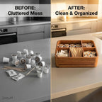 Acacia Wood Coffee Station Organizer for Countertop, Tea Organizer and Holder, Coffee Bar Caddy with Multiple