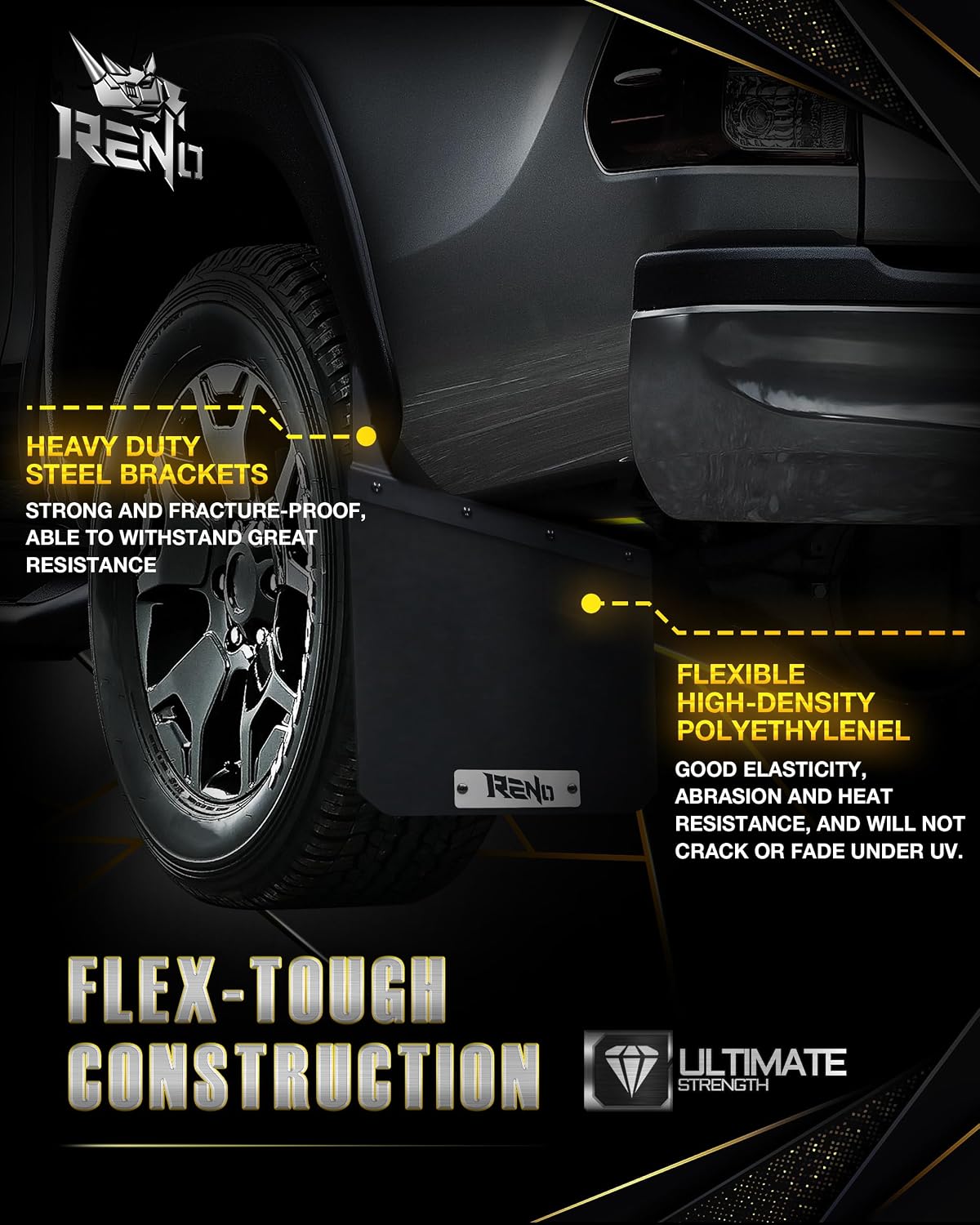 Mud Flaps, Driver + Passenger Sides Splash Guards Heavy Duty Vehicle Sediment Protection Compatible with Universal