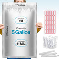 20 Pcs 5 Gallon Mylar Bags With Oxygen Absorbers 2000cc | Extra Thick, Closure Clip, Long Term Food Storage, Smell