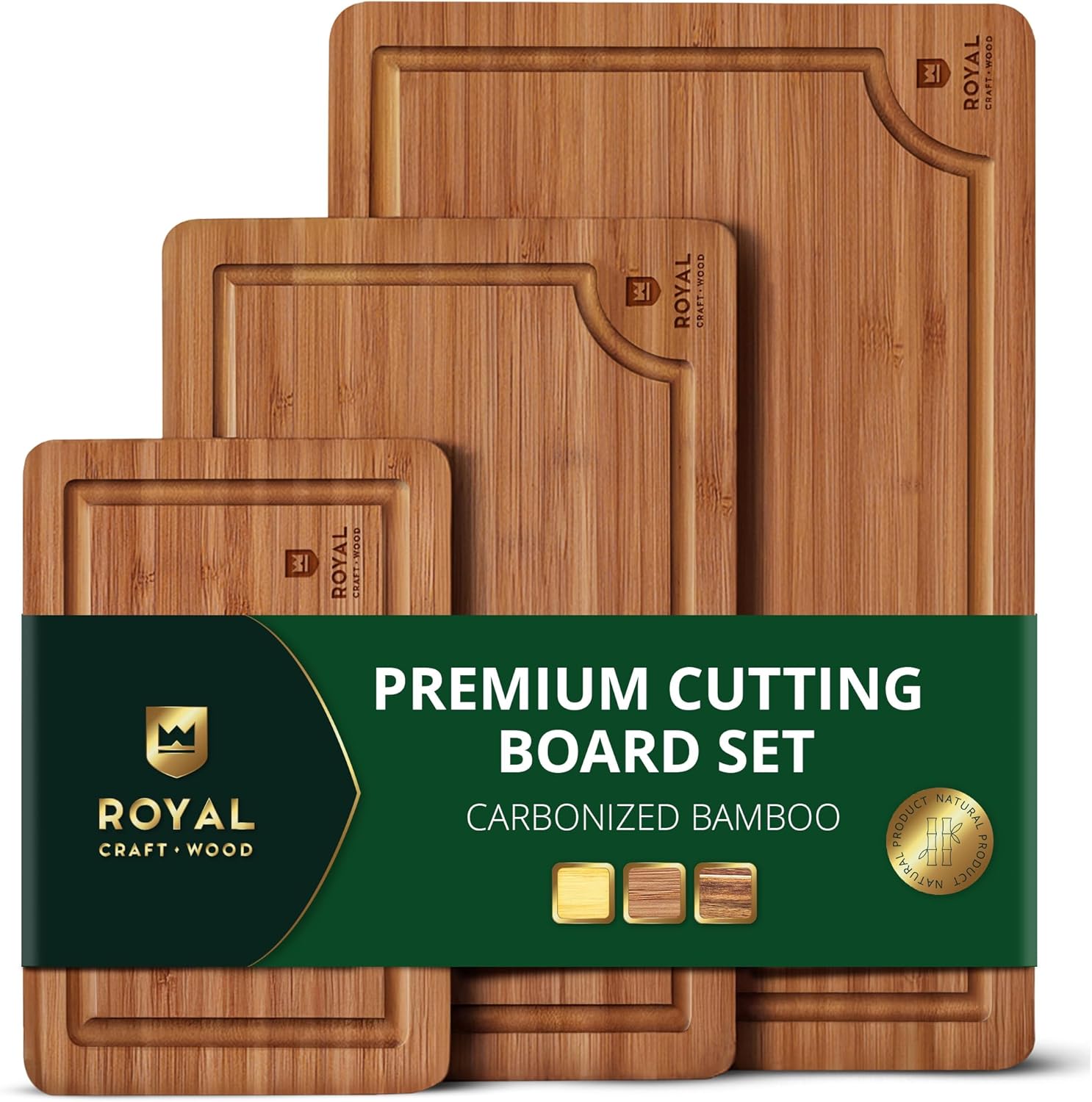 Wooden Cutting Boards for Kitchen Meal Prep & Serving - Non Toxic Bamboo Wood Cutting Board Set with Deep Juice