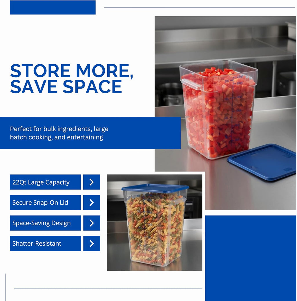 373-FCWL-22QT Food Container, 22 Qt Square Clear Storage Container with Measurement Markings, Stackable Space-Saving