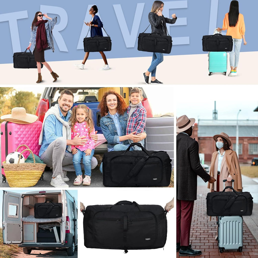 65L Duffle Bag with Shoes Compartment, Foldable Travel Duffel Bags for Men Women, Large Packable Travel Bag Water