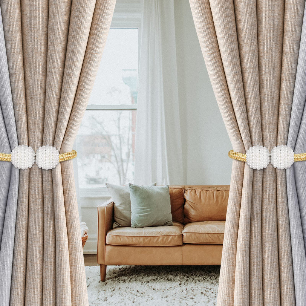 8 Pack Magnetic Curtain Tiebacks with Pearls,Window Treatment Holdbacks