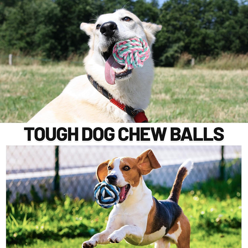 Extra Large Rope Balls for Aggressive Chewers - 5 Pack Chew Toys for Medium Large Breeds, Dental Dog Balls, Puppy