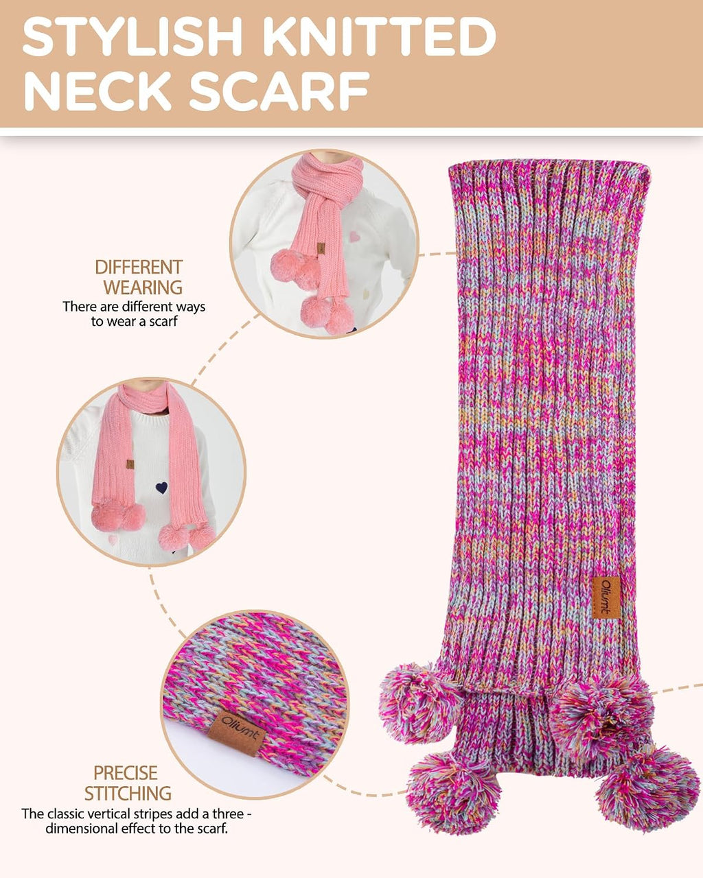 Kids Winter Hat Gloves Scarf Set, Knit Neck Warmer for Boys Girls Beanie & Mittens with 2 Sizes (2-8 & 9-15 Years)