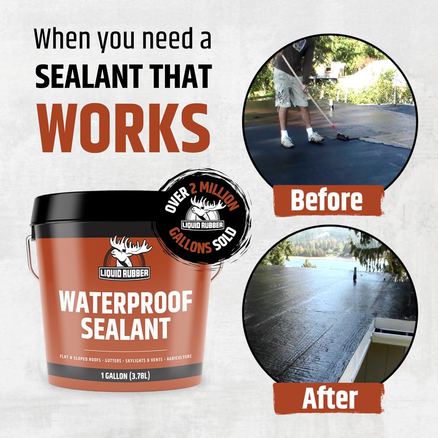 Waterproof Sealant - Roof & Gutter Coating, Black, 5 Gallon
