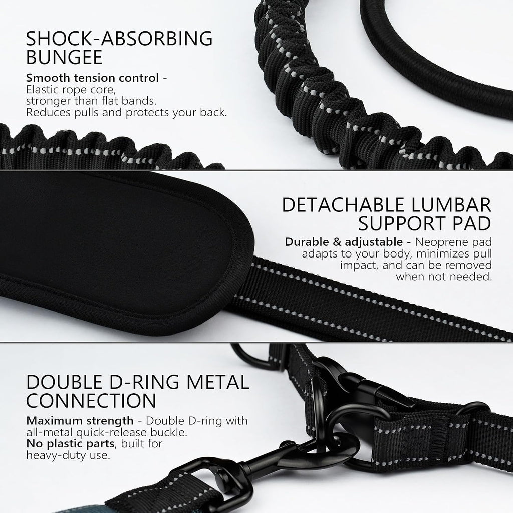 Waist Leash for Dog Walking, Waist Dog Leash for Running, Hands Free with Metal Quick-Release Buckle, Rope Bungee
