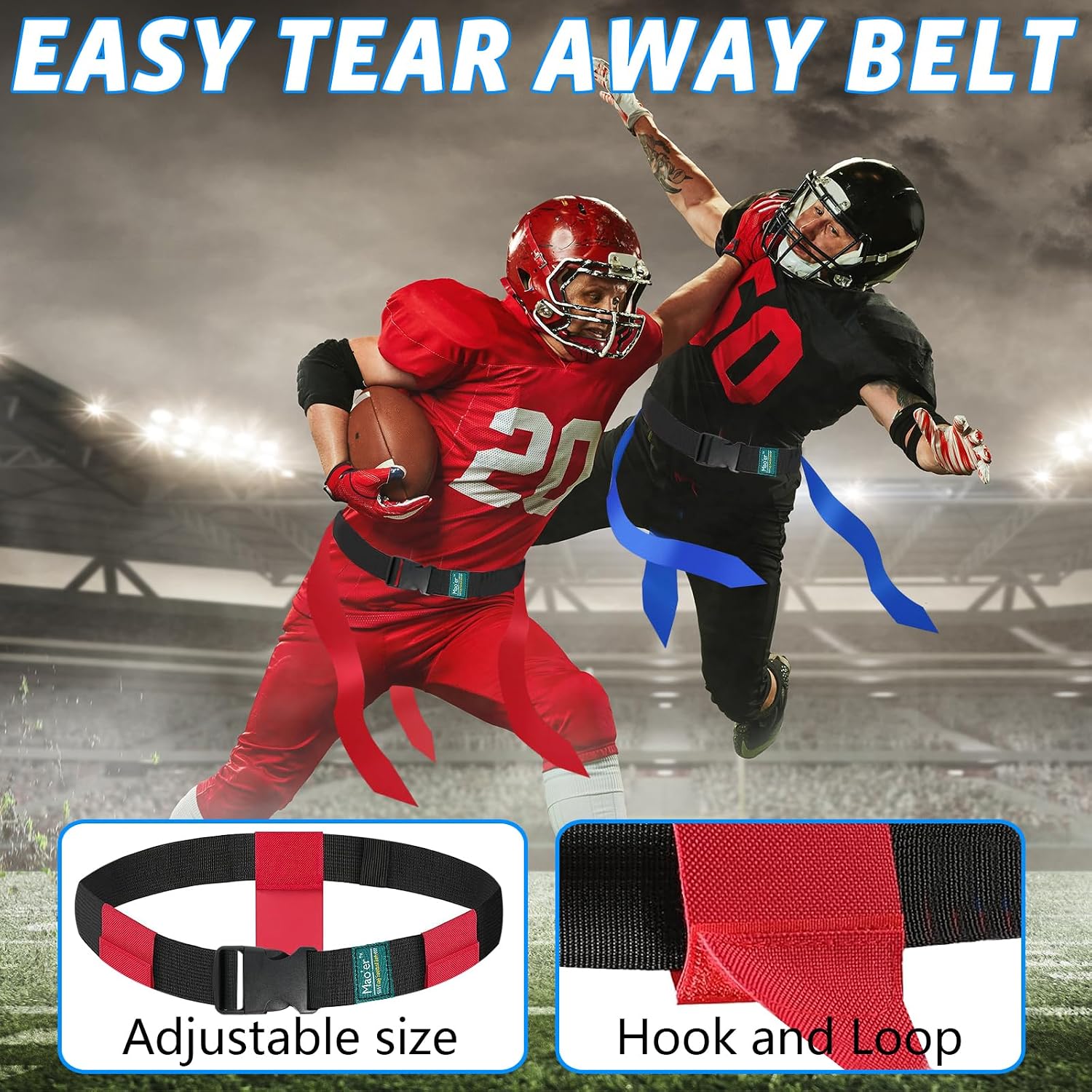 Flag Football Belts, 10 Player Flag Football Set with 30 Flags For Kids Youth And Adults Training Equipment