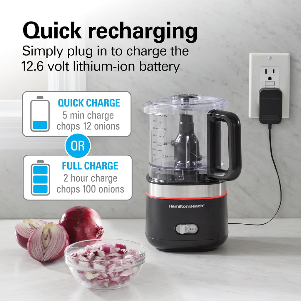 Powerful Cordless Mini Food Processor & Vegetable Chopper | 4 Cup Capacity | Fast Recharging, Includes Power Adapter