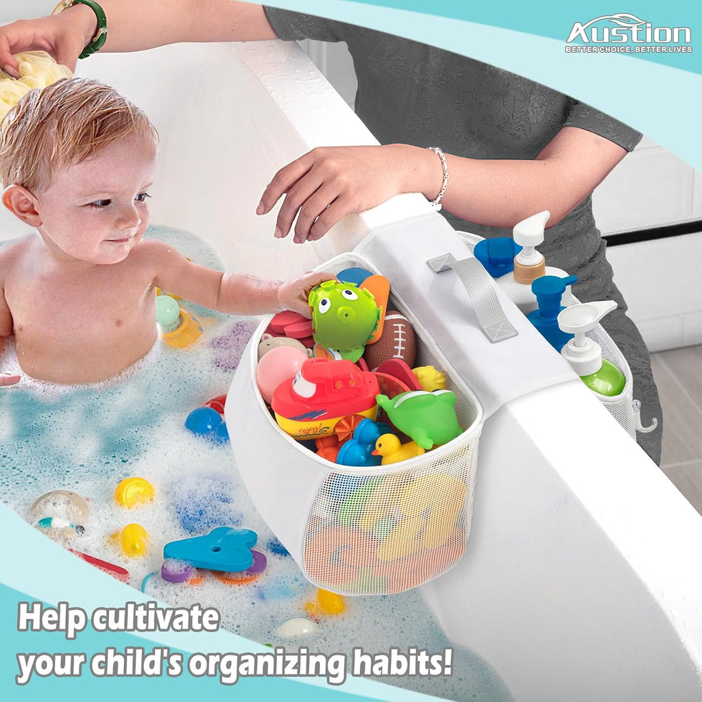 Saddle shape 2 Compartments Bath Toy Organizer, Easy Access for Children, Wide Opening Bath Toy Holder for Drying