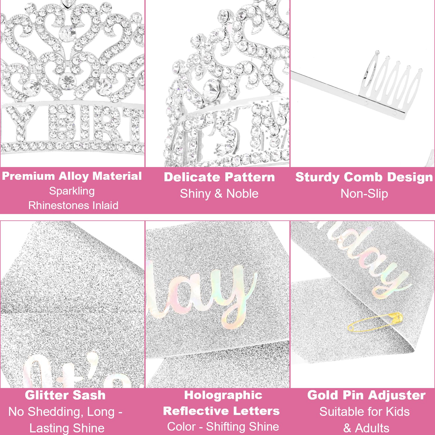 Silver Its My Birthday Sash and Crown for Women Girls Birthday Accessories for Women Princess Tiara Crown for Adult
