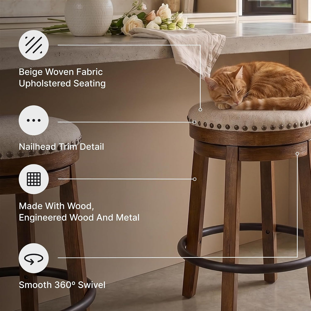 Valebeck Swivel Counter Height Bar Stool, 24 in