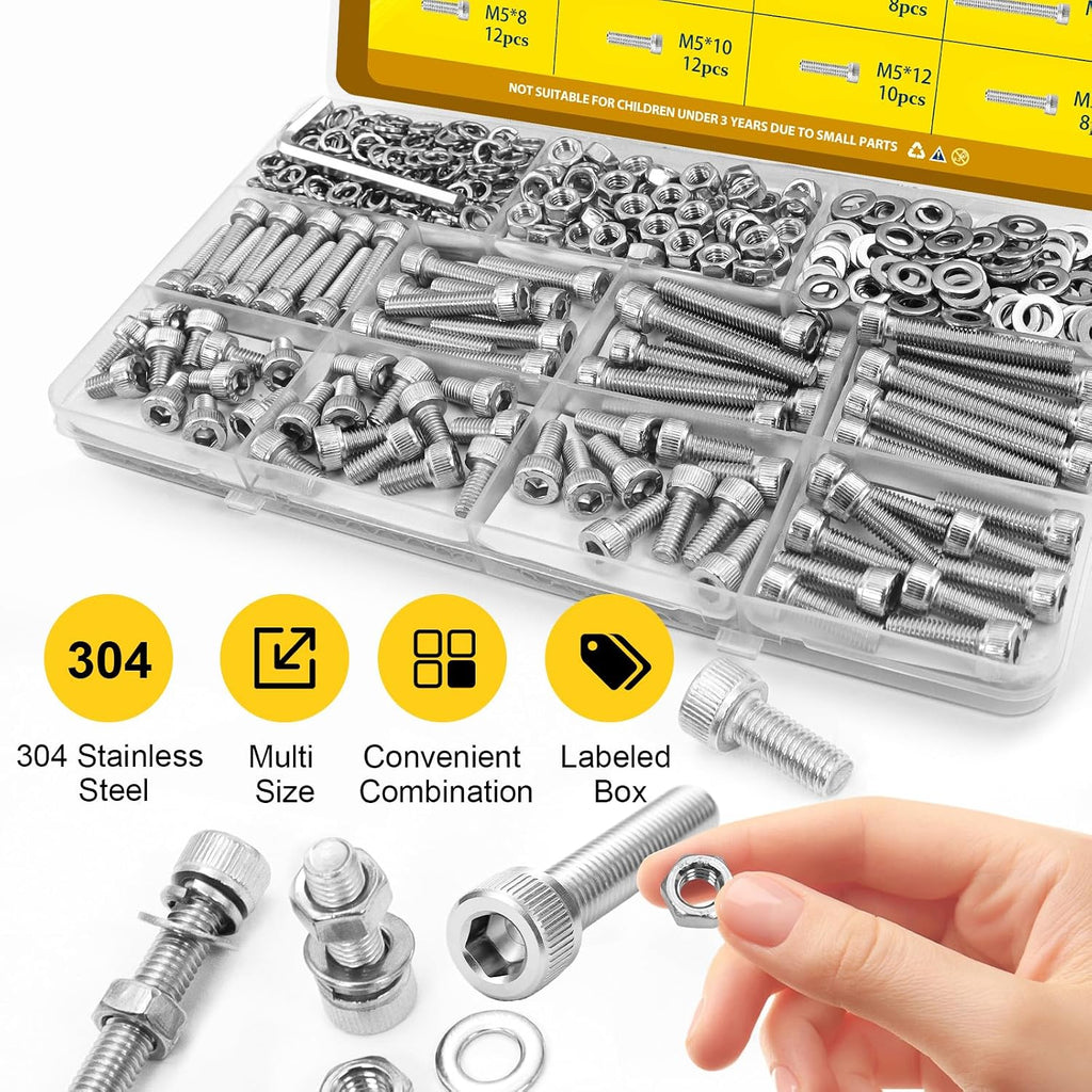 270PCS M5 Socket Screws Assortment Kit, M5x6/8/10/12/16/20/25/30 mm