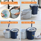 Spin Mop System with Extra Mop Head Refill - Two-Bucket Design with Splash Guard Built-in Measuring Cup and Scraper