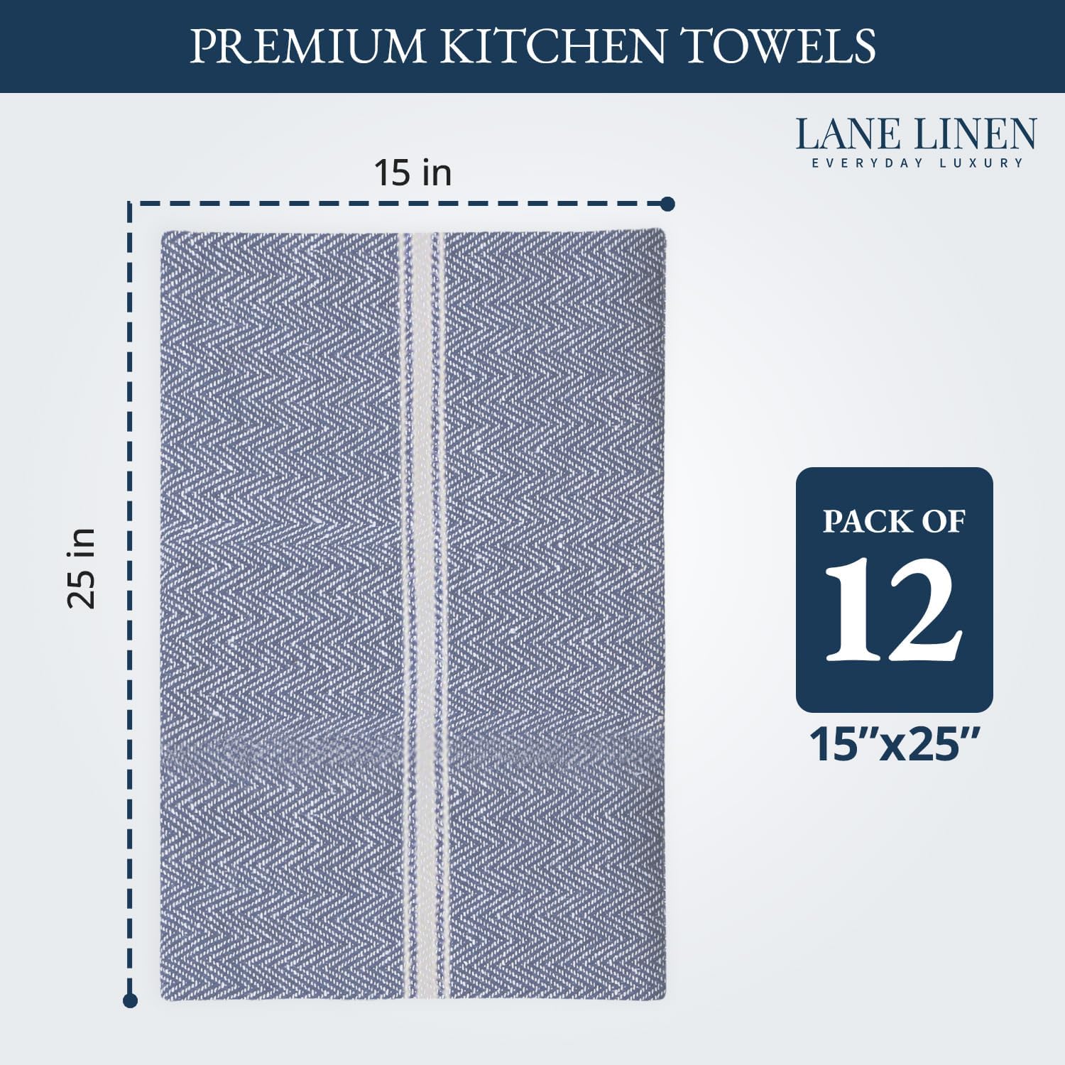 Kitchen Towels Set - 100% Pure Cotton Dish Towels for Kitchen, Super Absorbent Kitchen Hand Towel, Blue Tea Towels