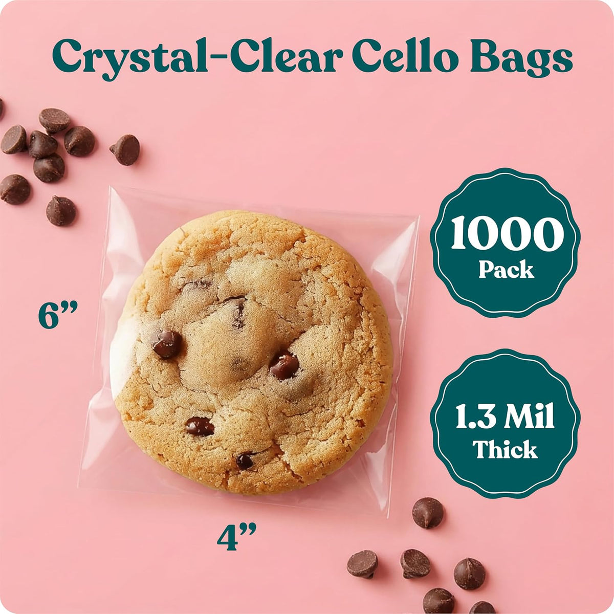 4x6 Clear Cookie Bags With Seal (1000 Pack) - Self Sealing Cellophane Bags