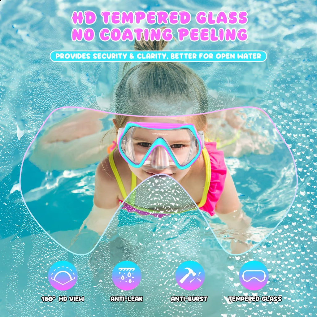 Snorkeling Gear for Kids, Kid Mask Fins Dry Top Snorkel Set, Youth Boys Girls Junior Age 6-14 Swimming Diving Swim